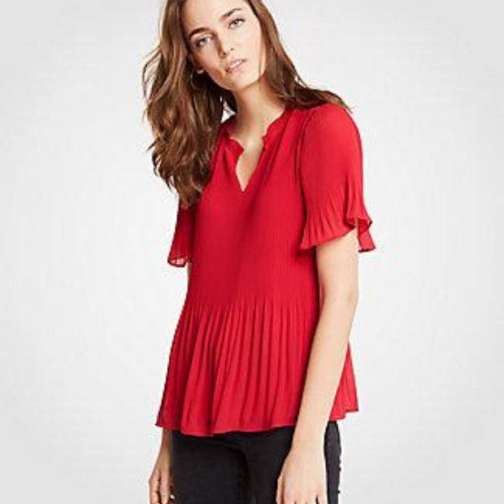 Ann Taylor Pleated Red Top